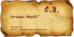 Orowan Manó névjegykártya